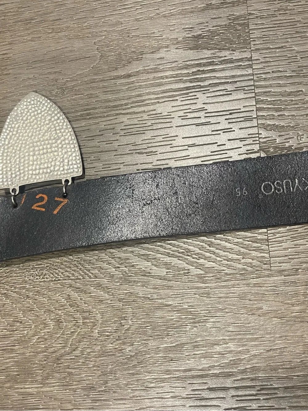 Kyuso Black Leather Men’s Belt with Silver Nameplate Accents by